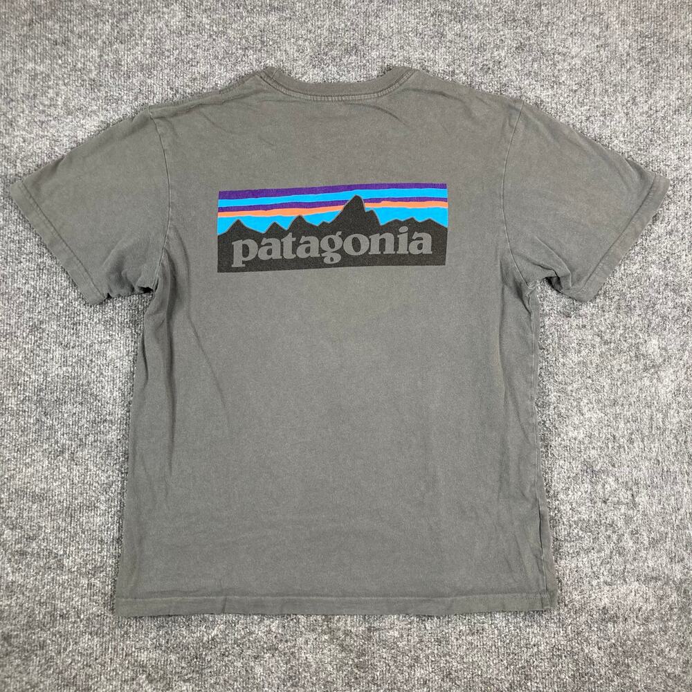 Patagonia T Shirt Mens M Gray Logo Graphic Back Regular Fit USA - Picture 2 of 9